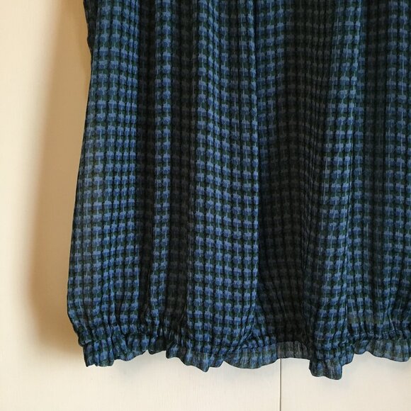 Checkered Chiffon Ruched Puff Sleeve Milkmaid Blouse - Picture 5 of 12